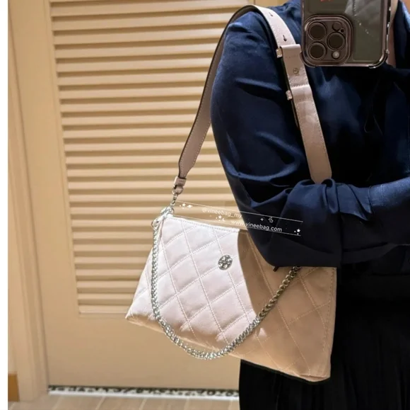 Tory Burch Willa Zip Quilted Handbag Lilac Gunmetal NWT - Picture 2 of 16